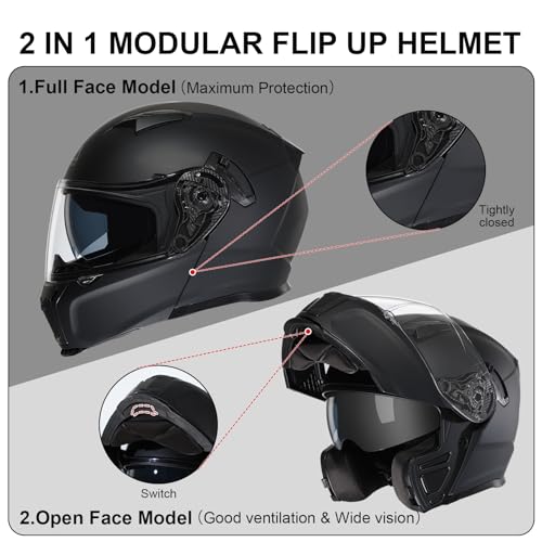 Modular Motorcycle Helmet Flip Up Full Face Dual Visor A42438