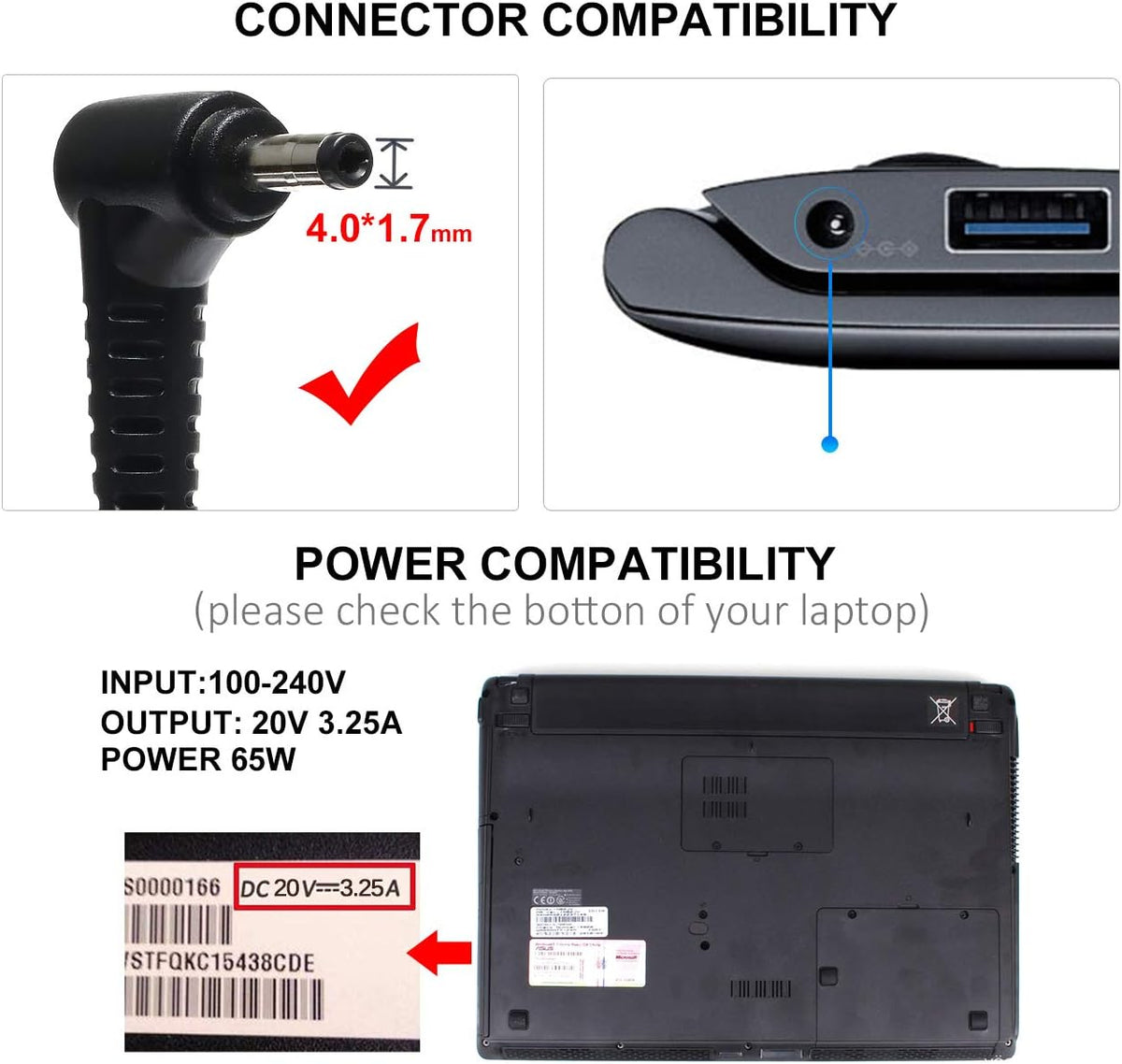 65W 20V 3.25A Laptop Charger M89953