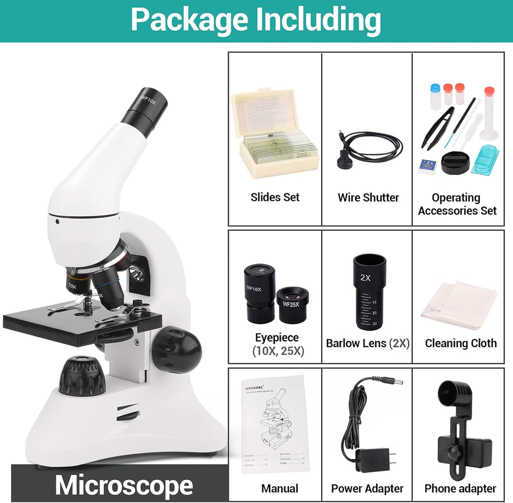 40X-2000X Magnification Monocular Microscope with Prepared Slides Kit A796