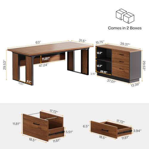 L-Shaped Executive Desk with Drawers Cabinet and Storage Shelves Y144315