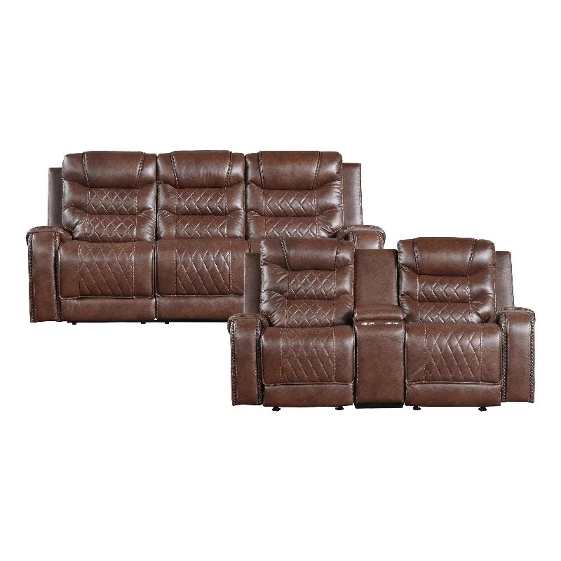 Brown 2-Piece Upholstered Manual Reclining Sofa Set P562