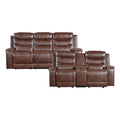 Brown 2-Piece Upholstered Manual Reclining Sofa Set P562