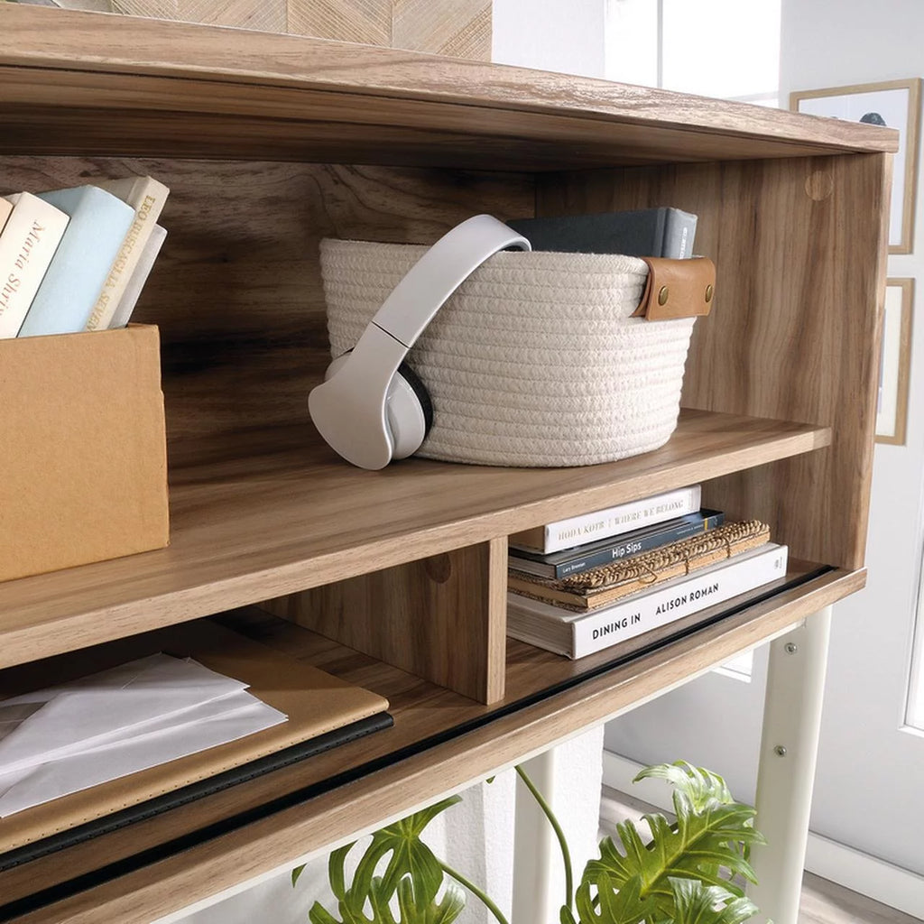 L-Shape Desk & Metal Computer Hutch A325