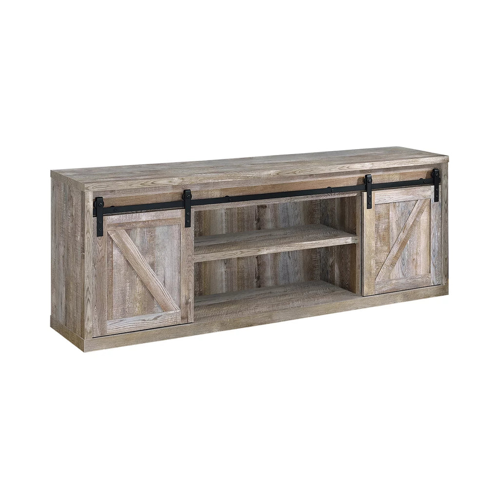 71-inch 3-shelf Sliding Doors TV Console Weathered Oak S695