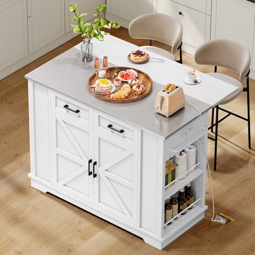 White 47 Inch Kitchen Island with Stainless Steel Top X997866