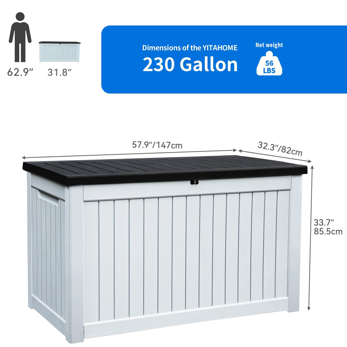 230 Gallon Weatherproof Resin Outdoor Storage Deck Box K164