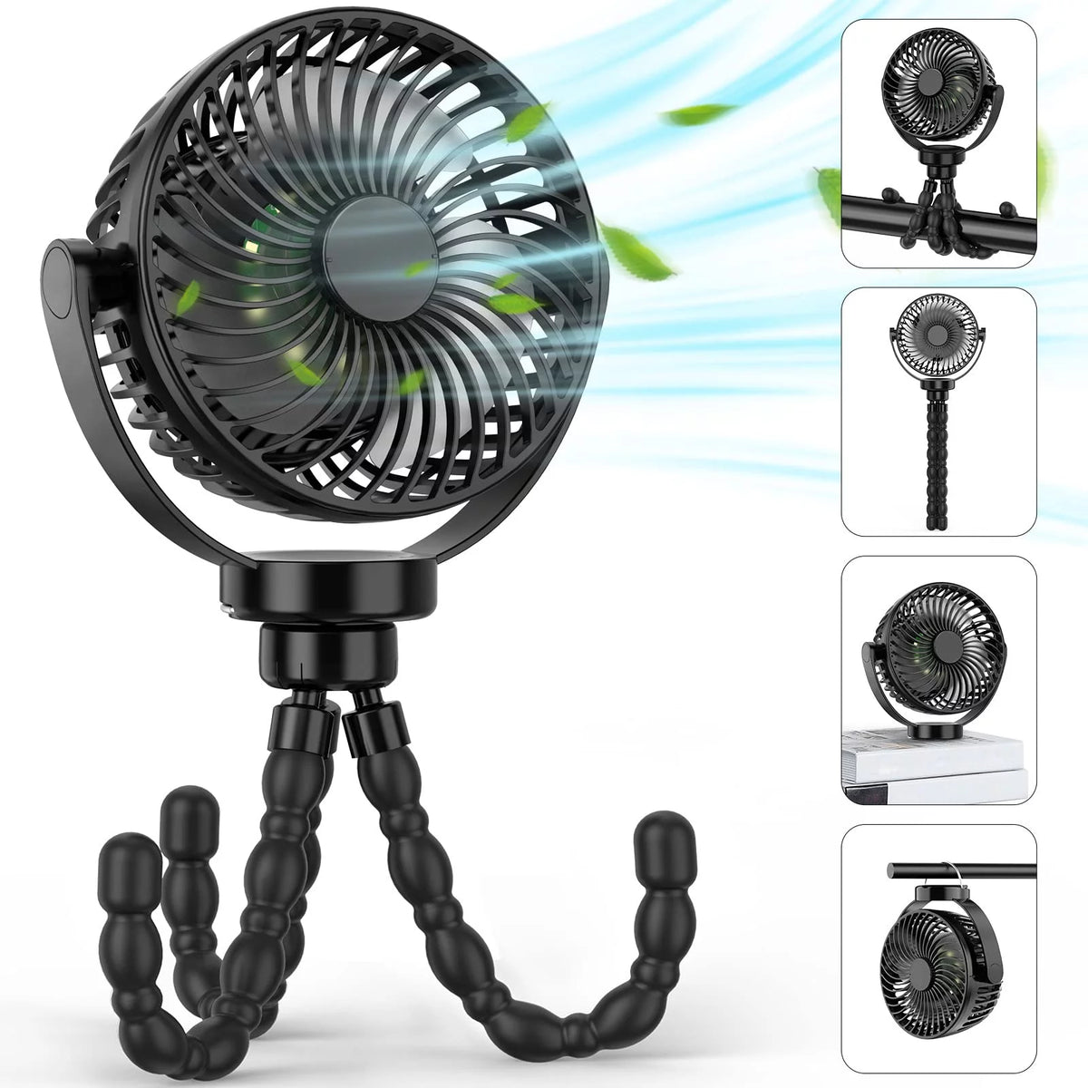 Portable USB Rechargeable Clip Tripod Fan E442430
