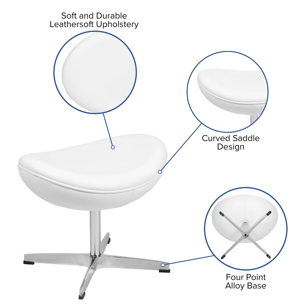 White LeatherSoft Saddle Wing Ottoman Q163866