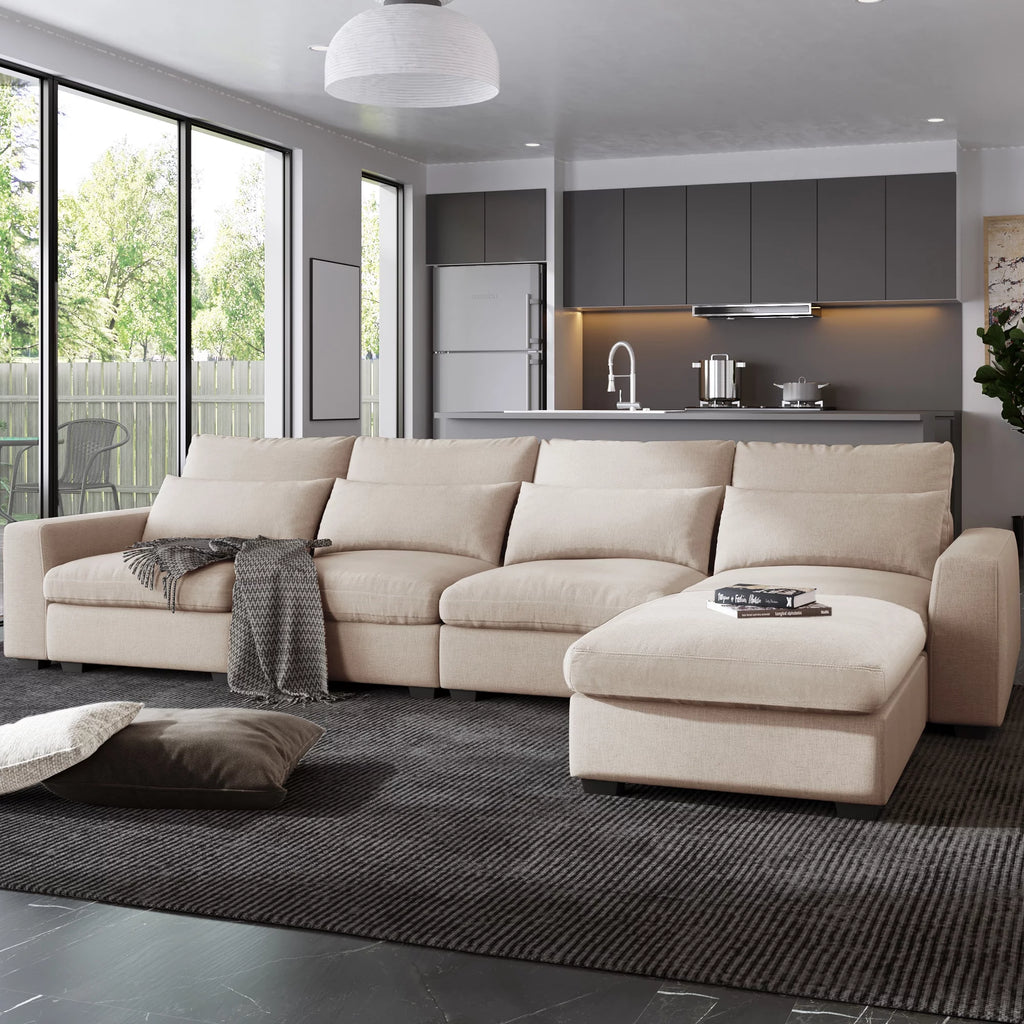 Beige 5 Seat L-Shape Sectional Sofa C580