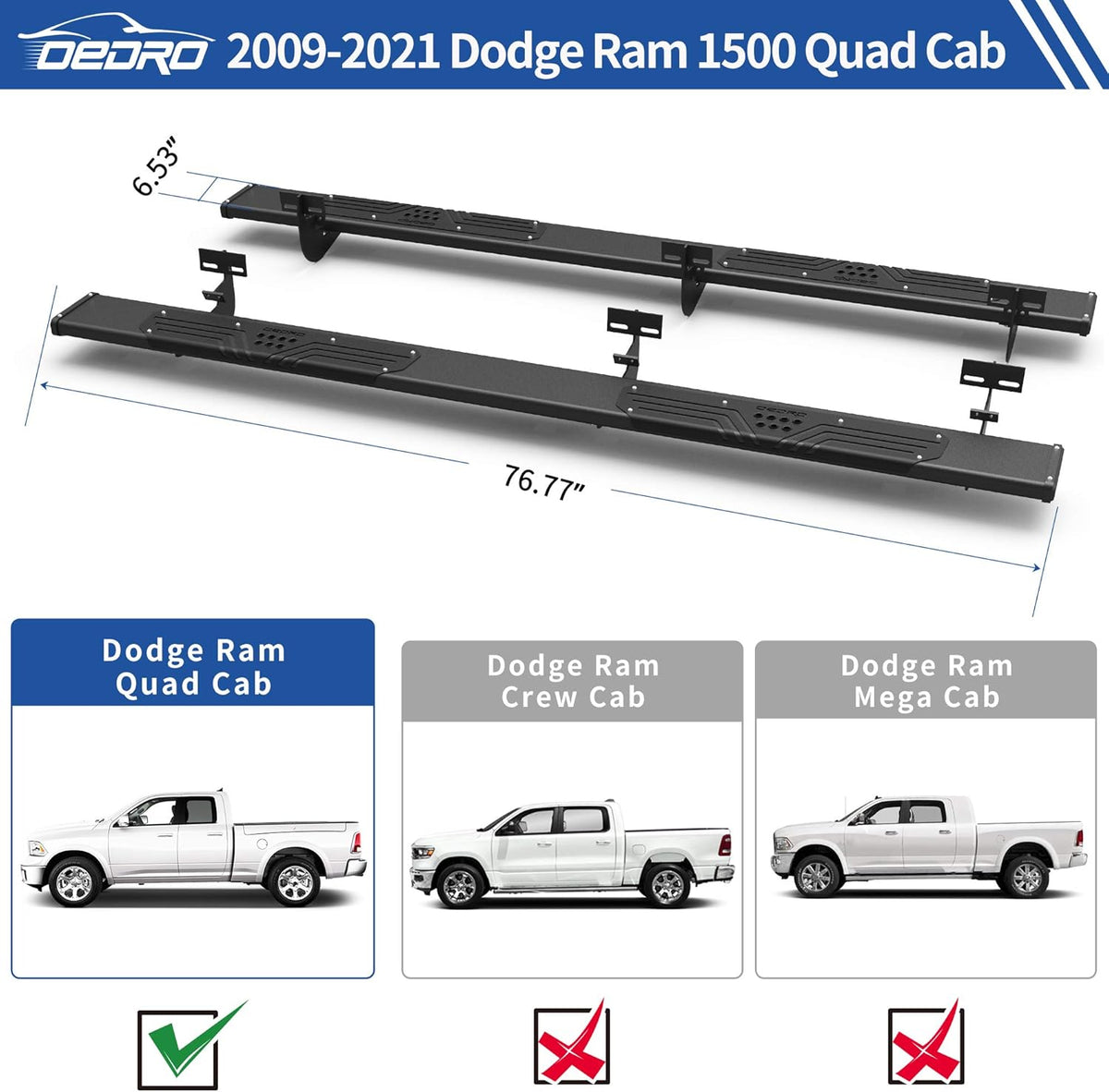 Black Textured Aluminum Side Steps Nerf Bars J85758