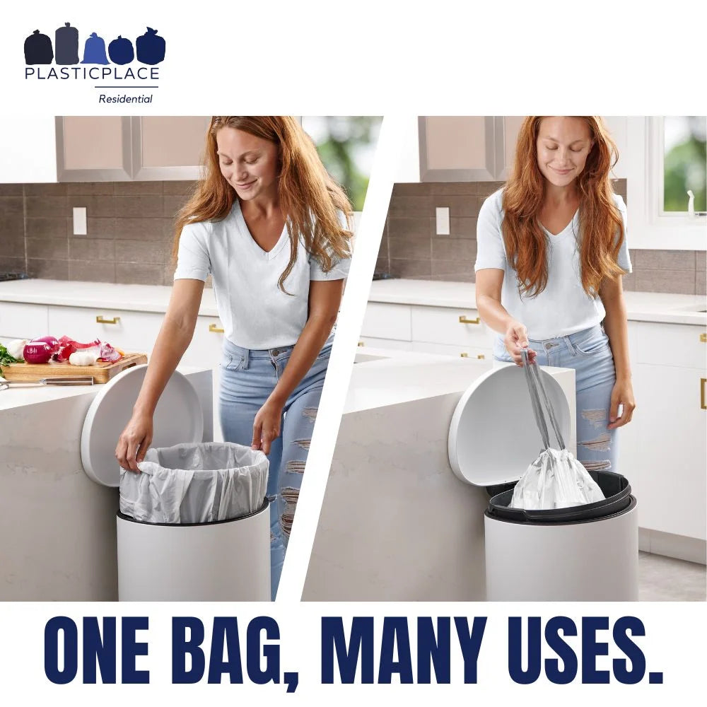 8 Gallon White Drawstring Trash Bags, 0.7 Mil, 22" x 22", 200 Count Z747640