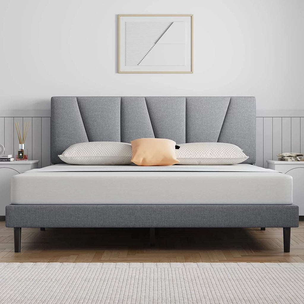 Queen Upholstered Platform Bed Frame with Headboard and Wooden Slats U298001