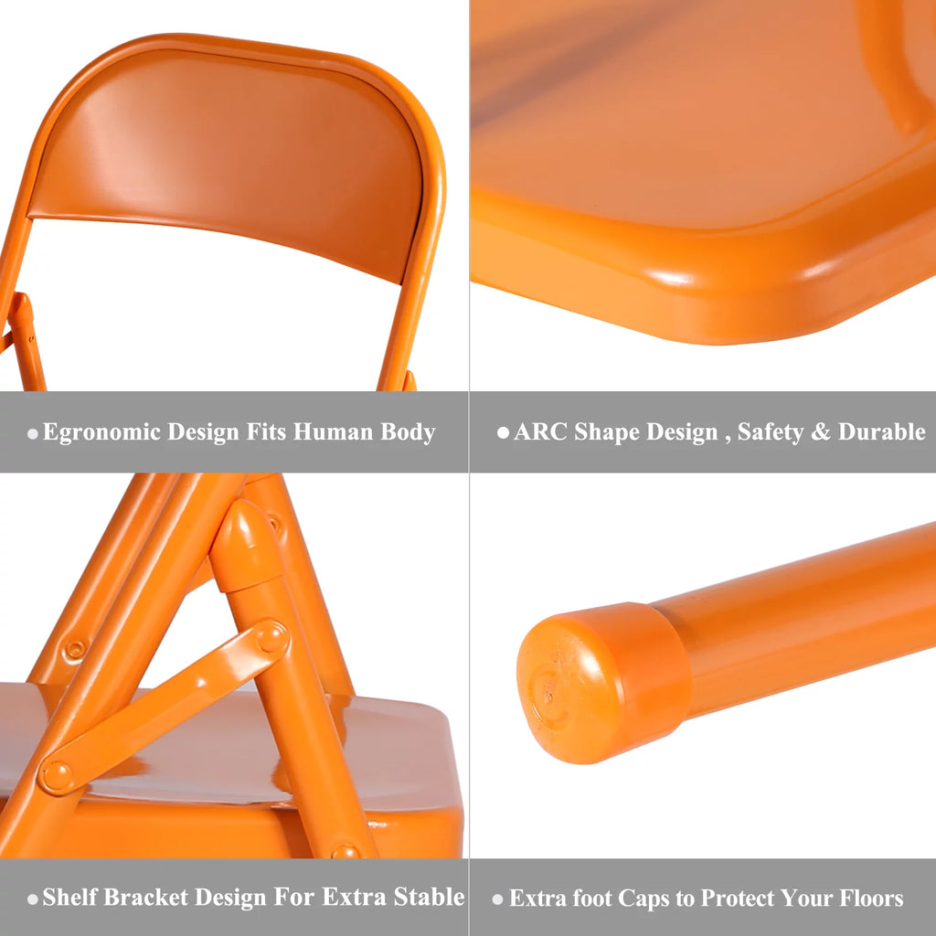 Set of 4 Orange Metal Folding Chairs B173