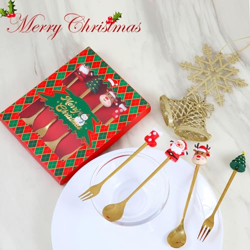 4 Pack Stainless Steel Christmas Spoon and Fork Set J497