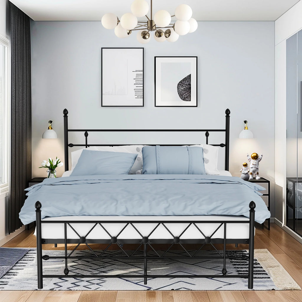 Queen Size Black Metal Platform Bed Frame with Headboard M701778