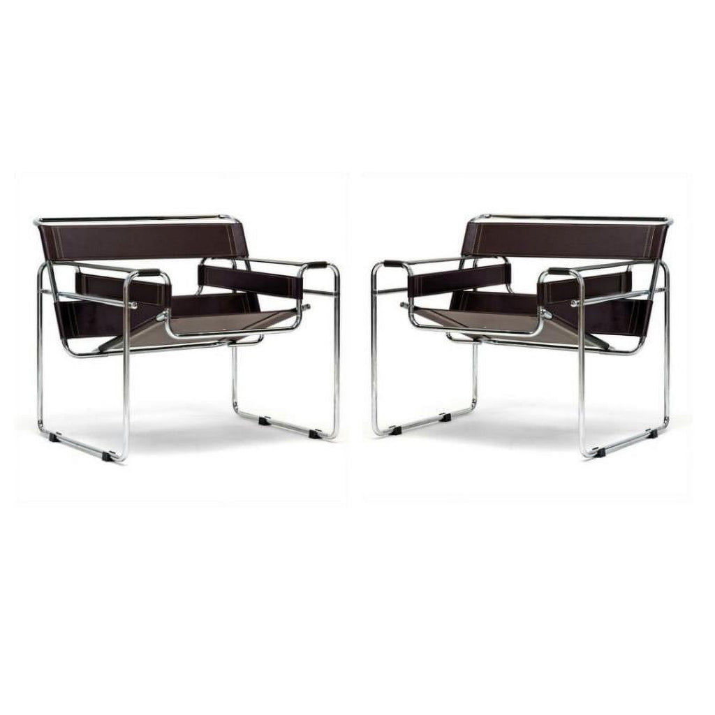 2 Piece Brown Leather Accent Chair Set I770844