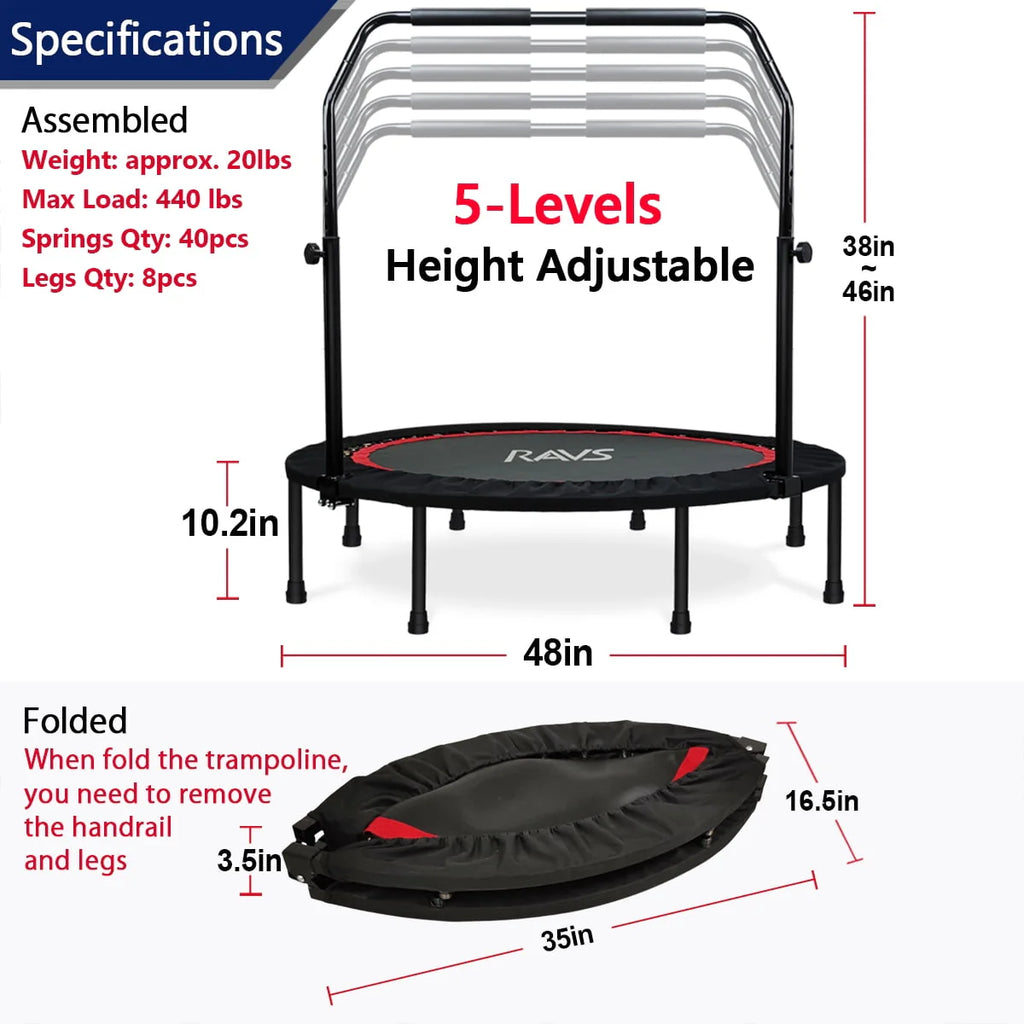 48'' Black Foldable Mini Fitness Trampoline with Handle G963