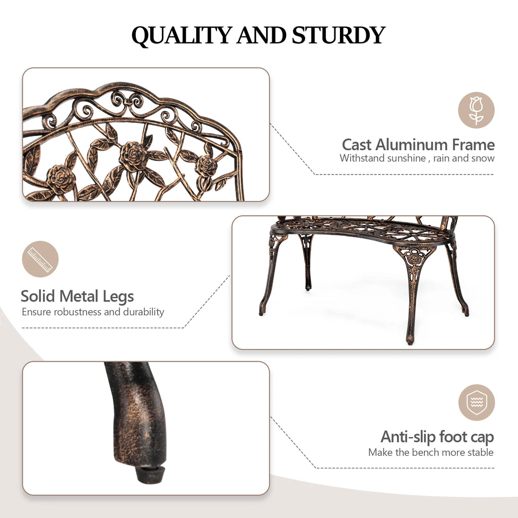 Bronze Metal Rose Bench J12969