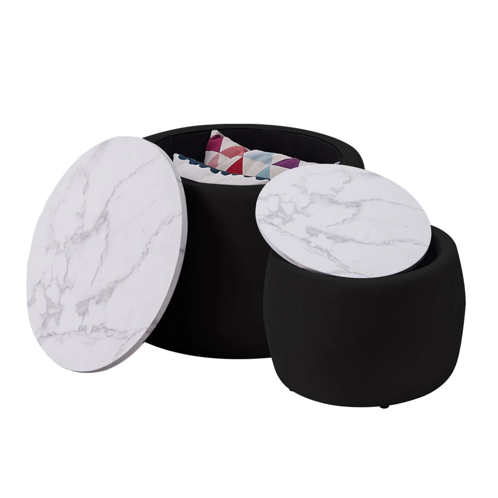 Set of 2 Round Storage End Table Black F5339