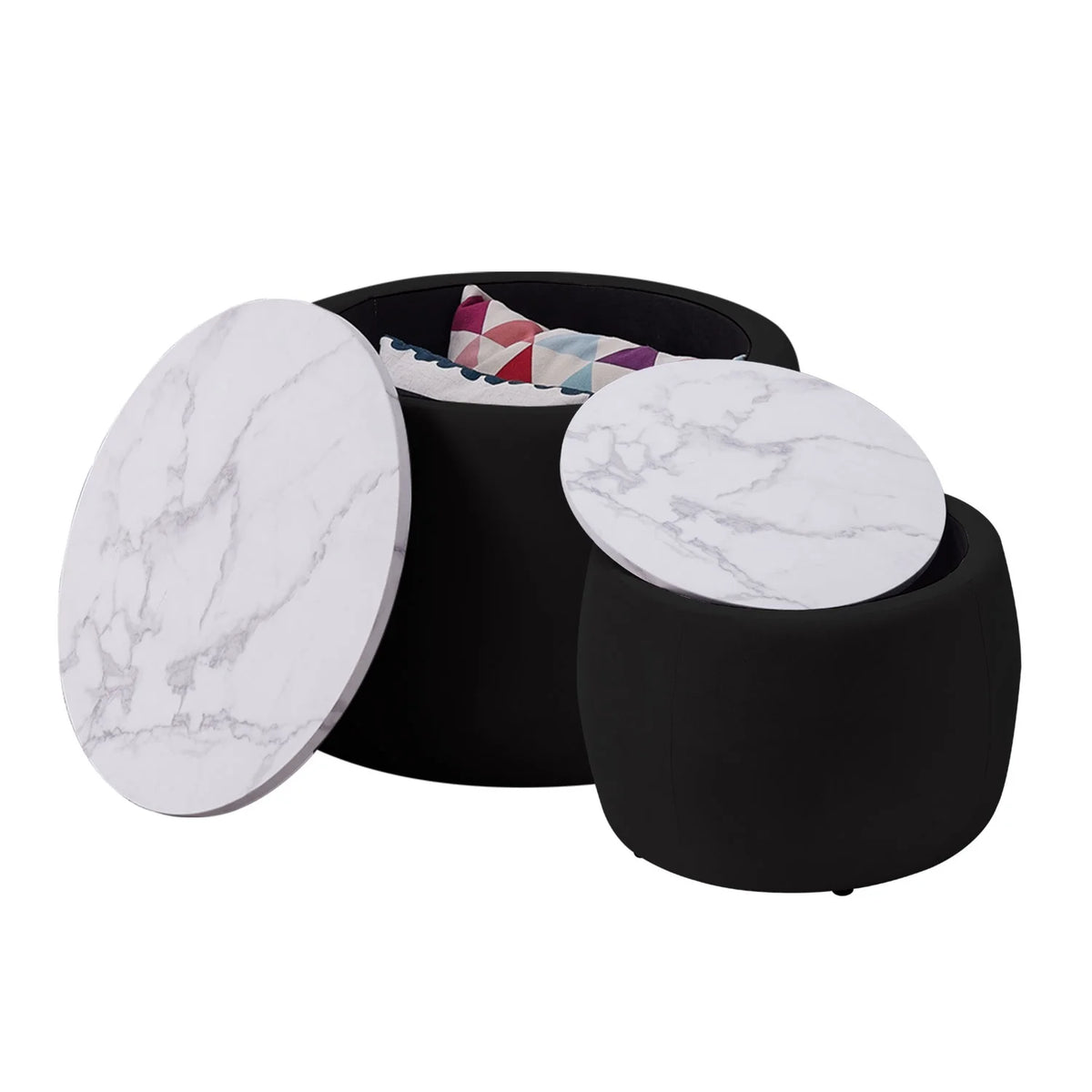 Set of 2 Round Storage End Table Black F5339
