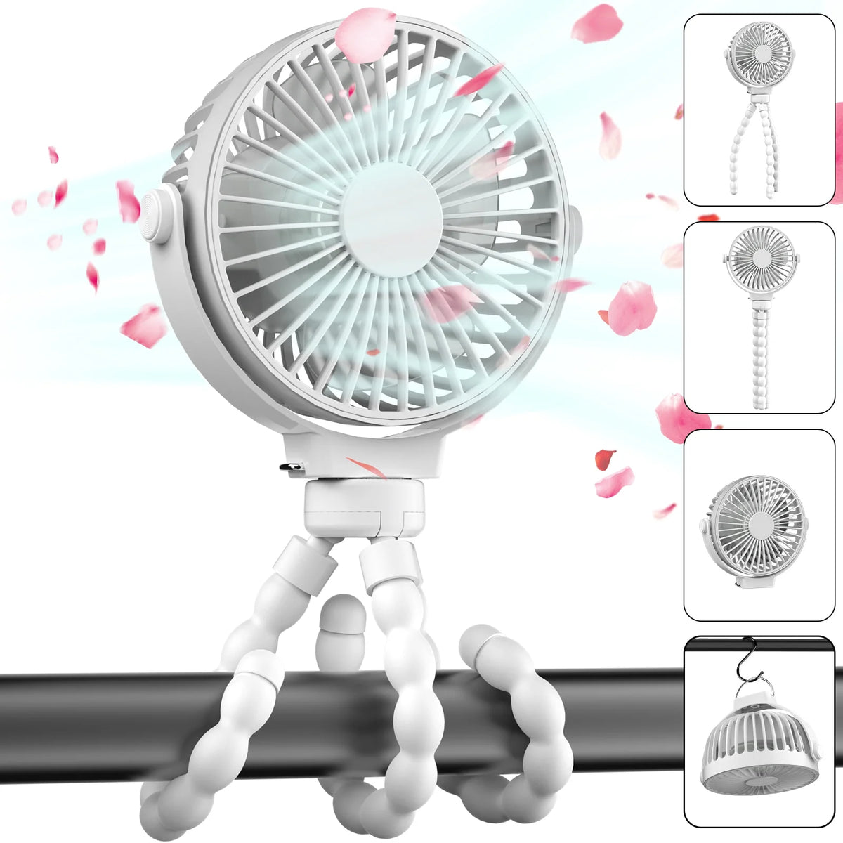 Portable USB Rechargeable Clip Tripod Fan E442430