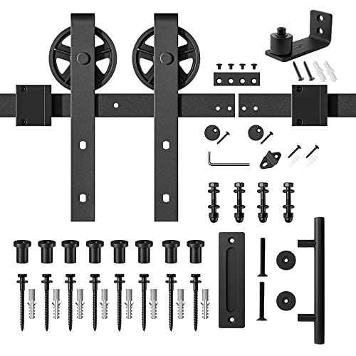 6.6ft Heavy Duty Sliding Barn Door Hardware Kit, Black P136