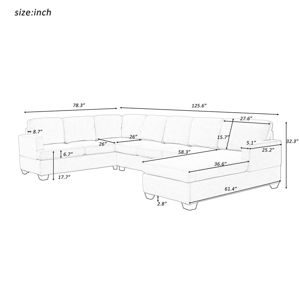 Upholstered U-Shape Sectional Sofa with Chaise Lounge Couch Q107309