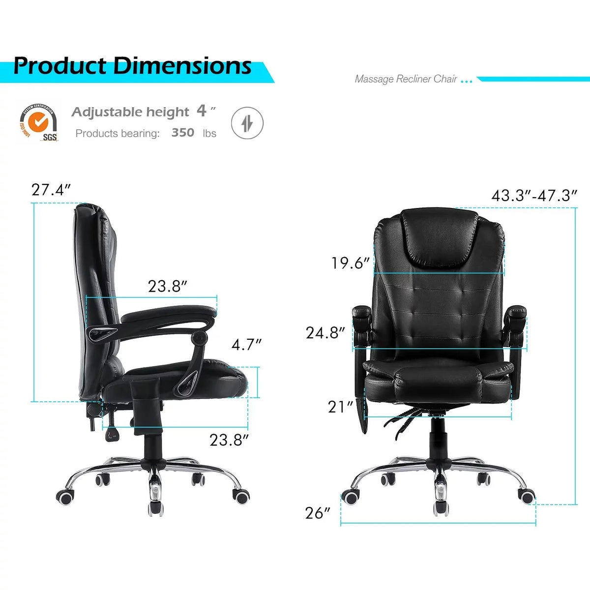 Grey Heat & Massage Reclining Office Chair W394