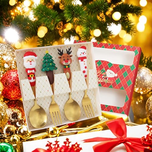 4 Pack Stainless Steel Christmas Spoon and Fork Set J497