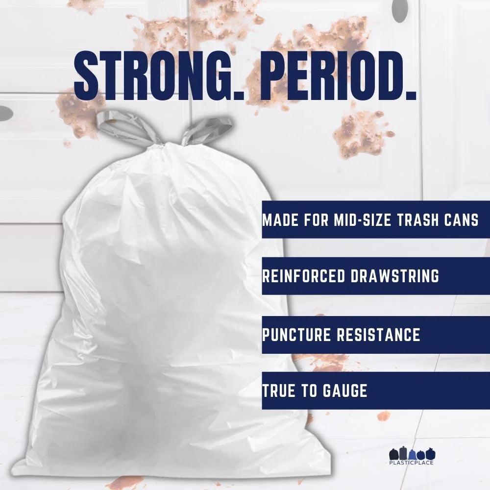 8 Gallon White Drawstring Trash Bags, 0.7 Mil, 22" x 22", 200 Count Z747640