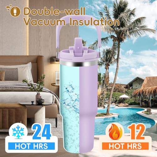 30 oz Stainless Steel Vacuum Insulated Tumbler with Handle and Flip Straw Y219