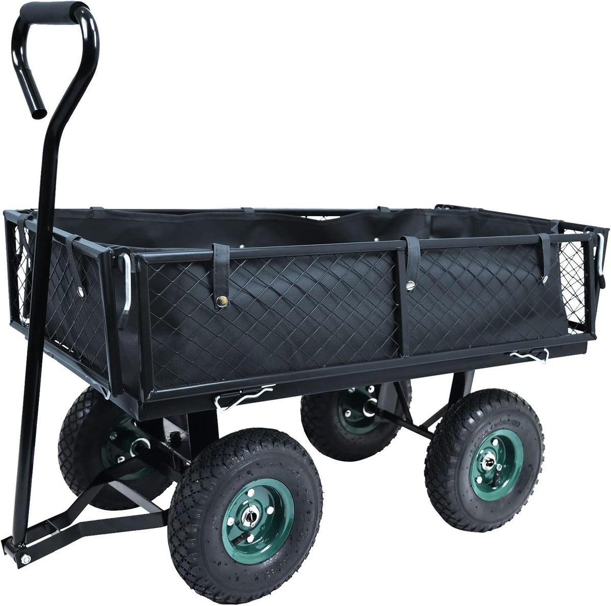 Heavy Duty Folding Utility Wagon with Removable Sides, 10in Pneumatic Tires, Black M879