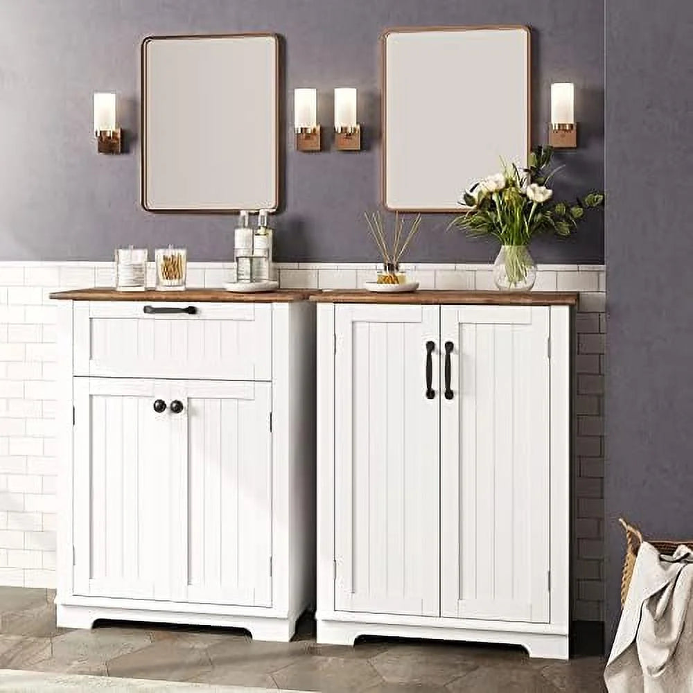 White & Oak Wooden Free Standing Cabinet with Sliding Drawer H1425