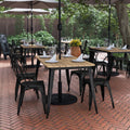 Indoor/Outdoor Dining Table with Umbrella Hole, 30" x 60" Brown Poly Resin Top and Black Steel Base B67892