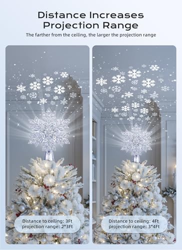 Christmas Tree Topper with 3D Glitter LED Snowflake Projector Lights P4099