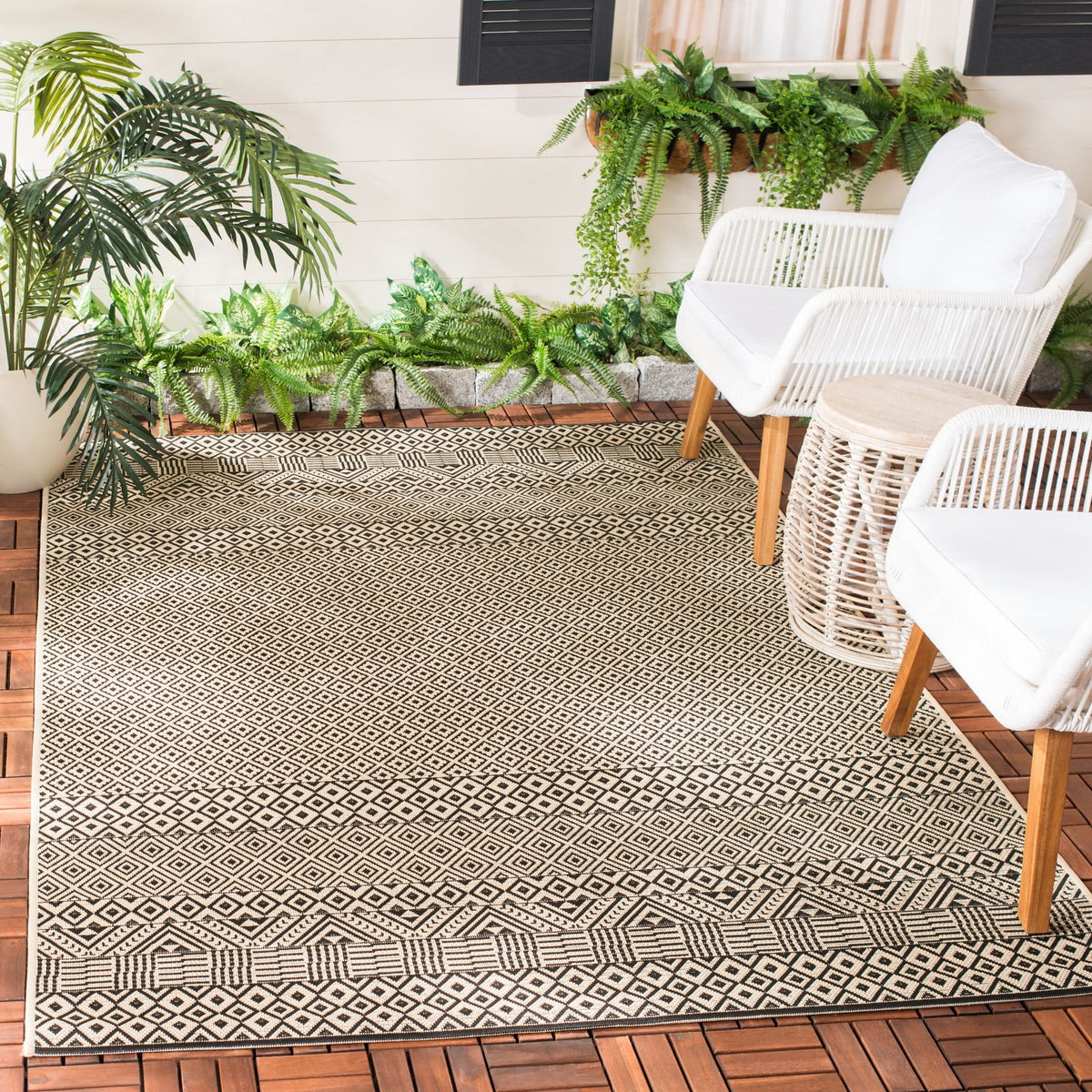 Beige Black Indoor Outdoor Area Rug N297205