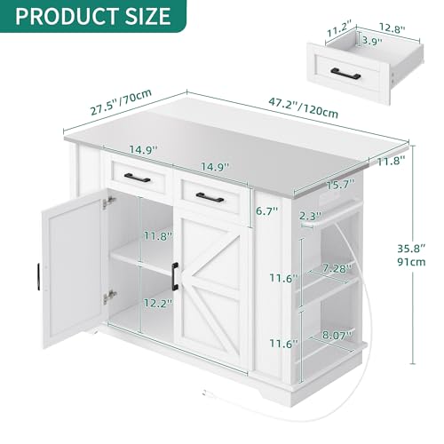 White 47 Inch Kitchen Island with Stainless Steel Top X997866