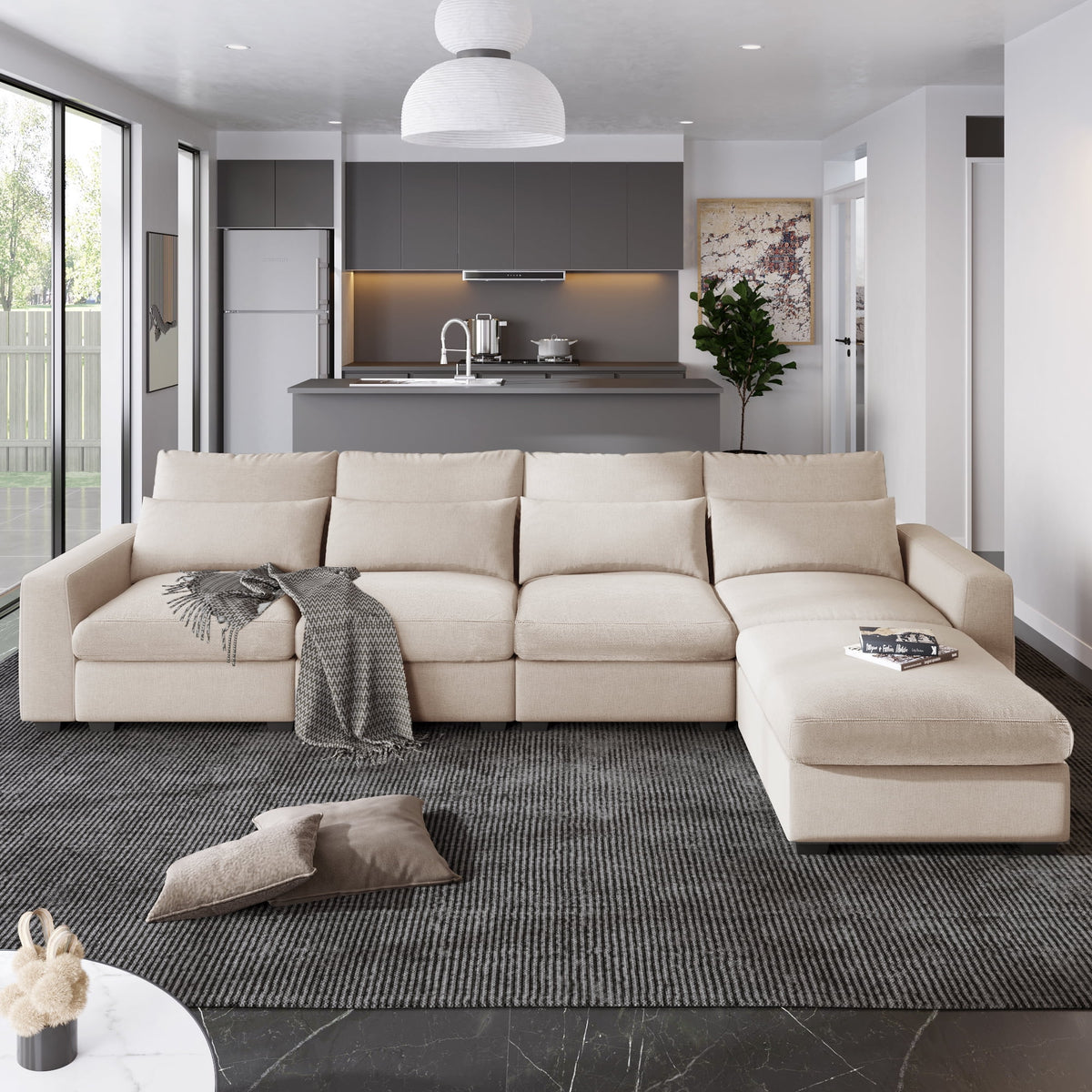 Beige 5 Seat L-Shape Sectional Sofa C580
