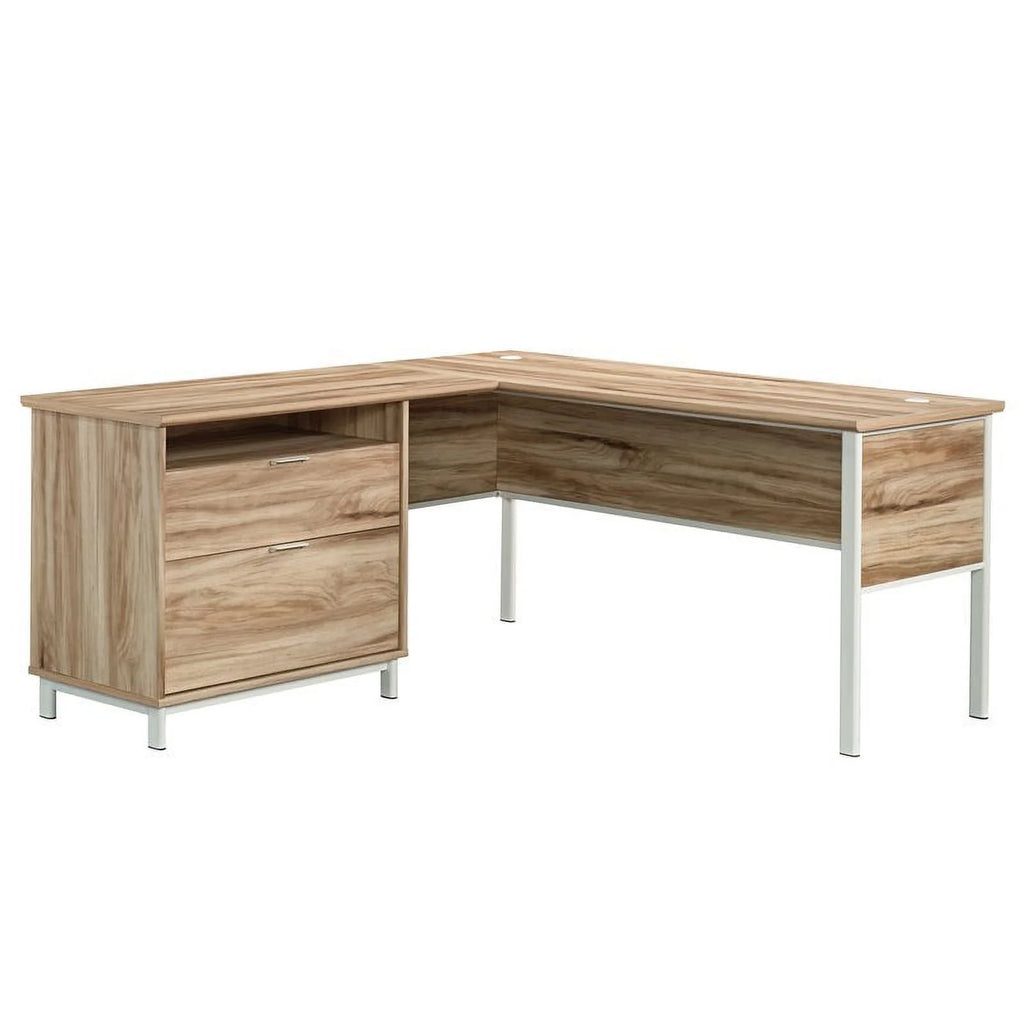 L-Shape Desk & Metal Computer Hutch A325