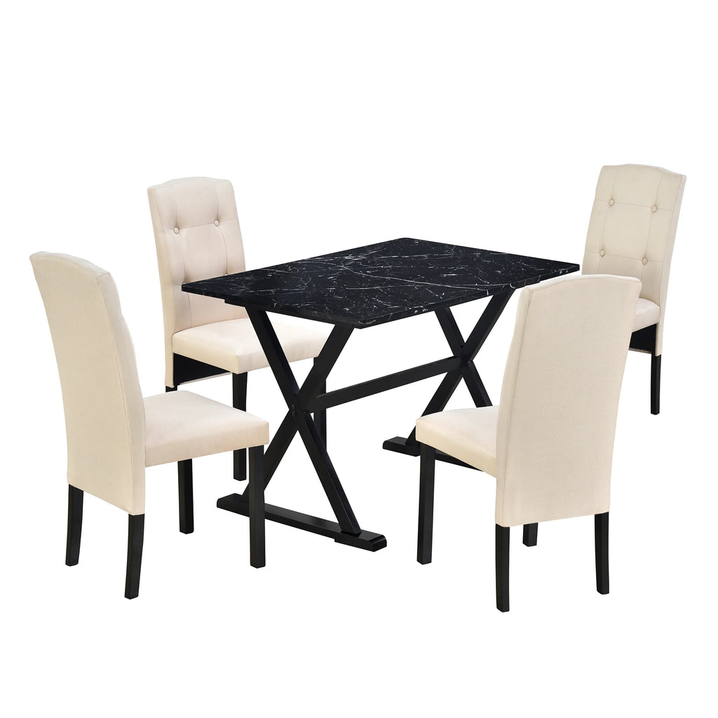 5 Piece Dining Set with Faux Marble Tabletop and 4 Upholstered Chairs S9691