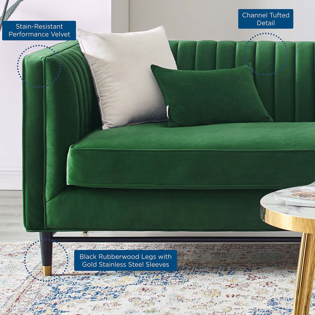 Emerald Channel Tufted Performance Velvet Sofa D734021