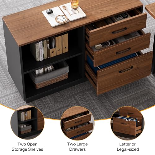 L-Shaped Executive Desk with Drawers Cabinet and Storage Shelves Y144315
