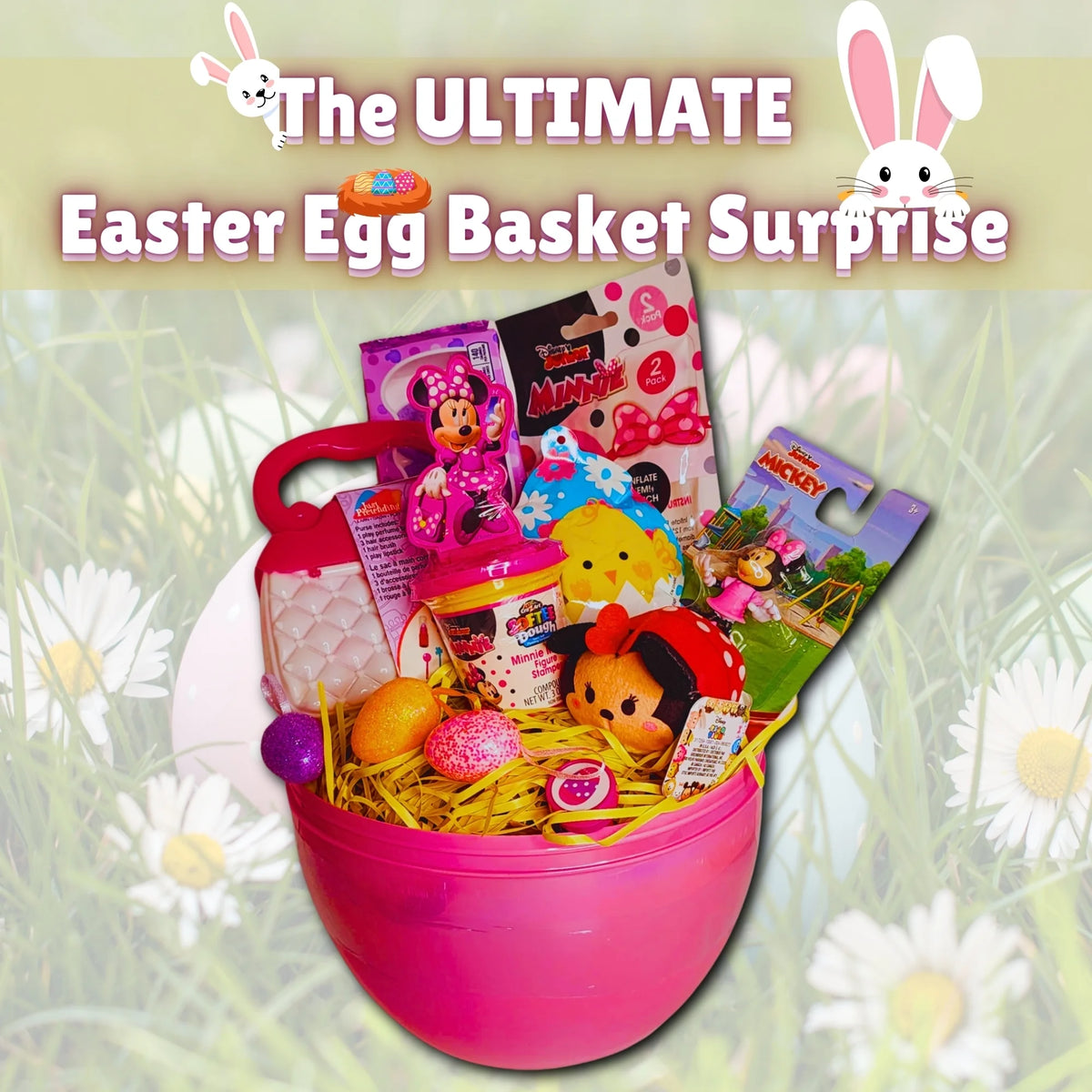 Pre-Filled Easter Basket with Plush Toy Candy and Reusable Egg Container E994