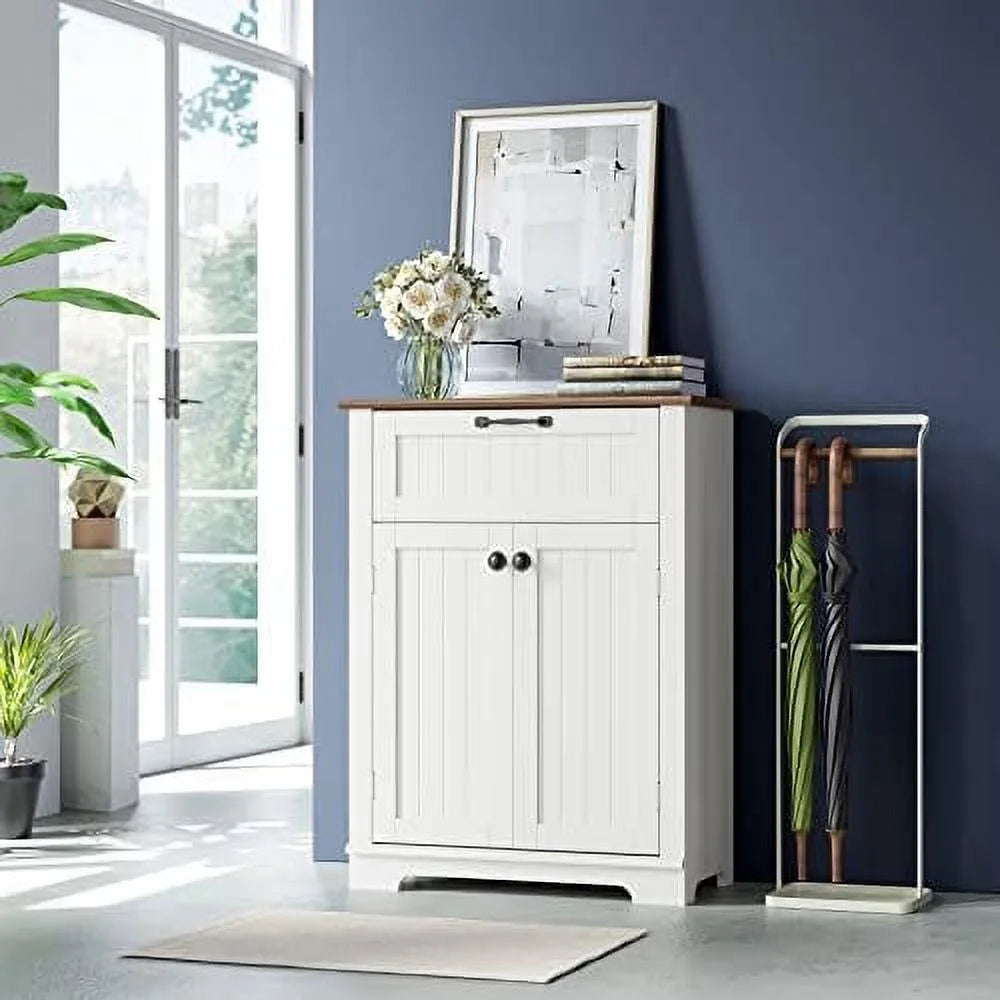 White & Oak Wooden Free Standing Cabinet with Sliding Drawer H1425
