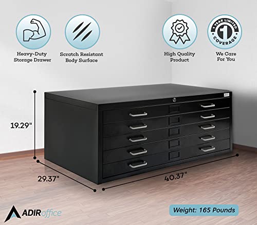 Flat File Cabinet 5 Drawer 29" x 40" Black D98092