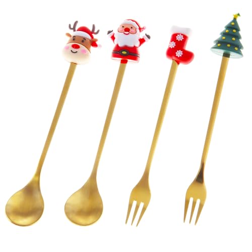 4 Pack Stainless Steel Christmas Spoon and Fork Set J497