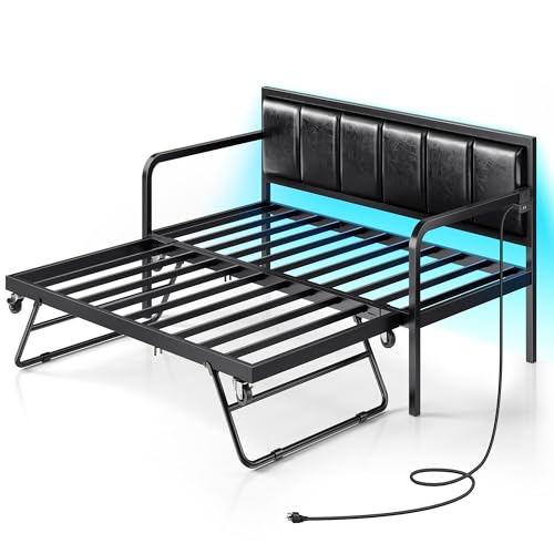 Black Adjustable Twin Metal Daybed with Trundle L132025