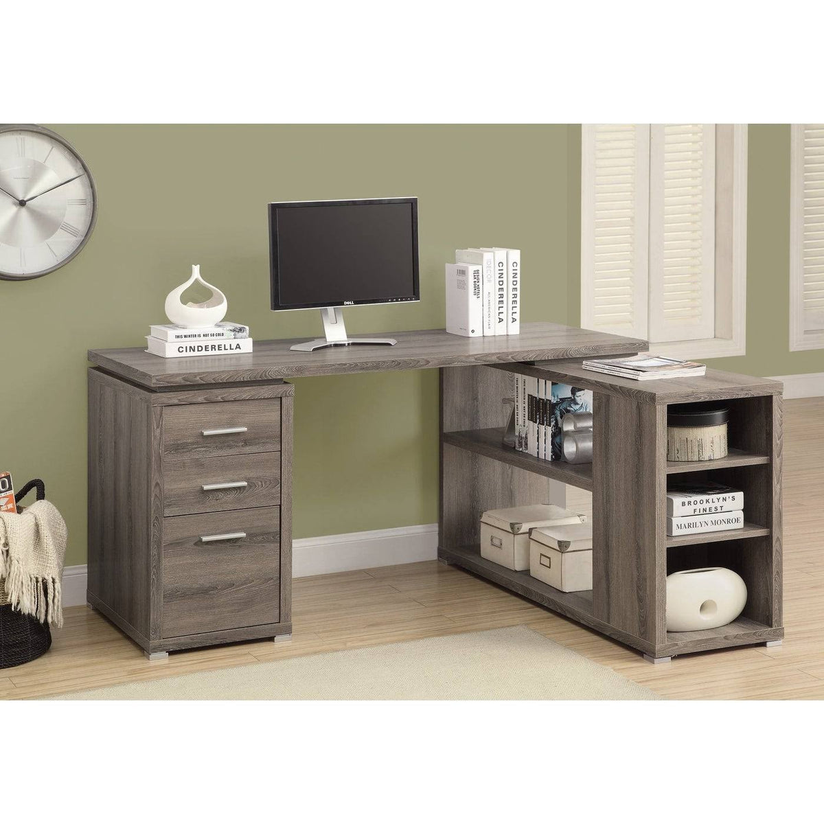 60x22 Mink Gray L-Shaped Computer Desk Q81924